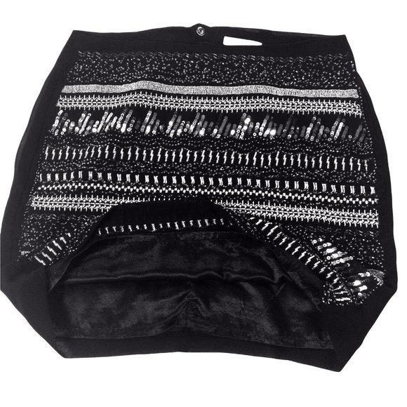 H&M. Silver / Black Sequined Front Striped Short Skirt Sz 6 Lined zippered - Picture 4 of 7